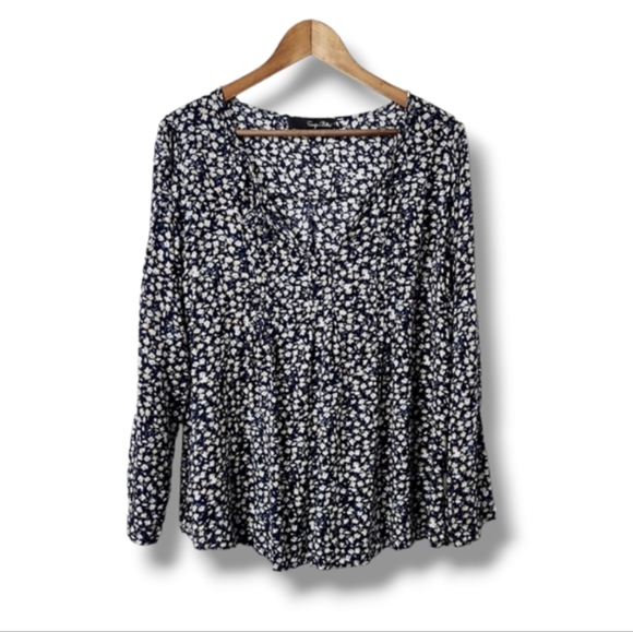 Floral Print Long Roll-Tab Sleeve Boho Blouse | Sonja Betro | 1X - Picture 1 of 7